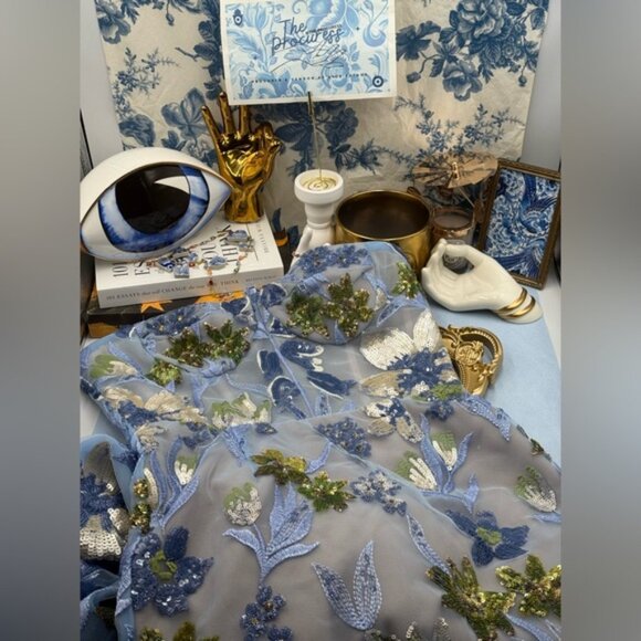 🆕 BRONX & BANCO 🧿 NWOT Dahlia Floral Gown, Baby Blue Multi Maxi - Sz M US 6 - Picture 12 of 15